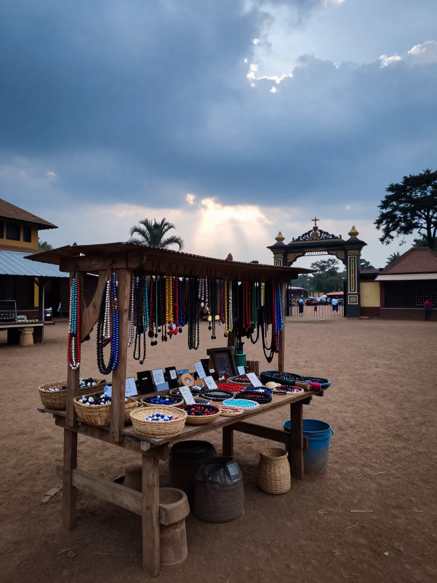 Pilgrimage Souvenir Stall Under Blue Dawn Nairobi in in a temple courtyard in Nairobi