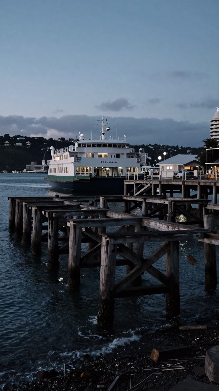 Piling System at The Predawn Darkness Light in Wellington in in Wellington, New Zealand