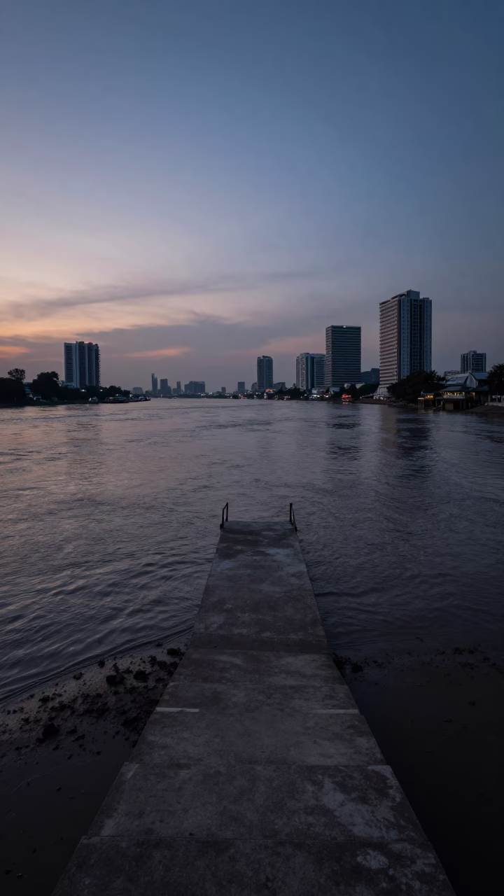 Piling System in Bangkok at The Predawn Darkness Light in in Bangkok, Thailand