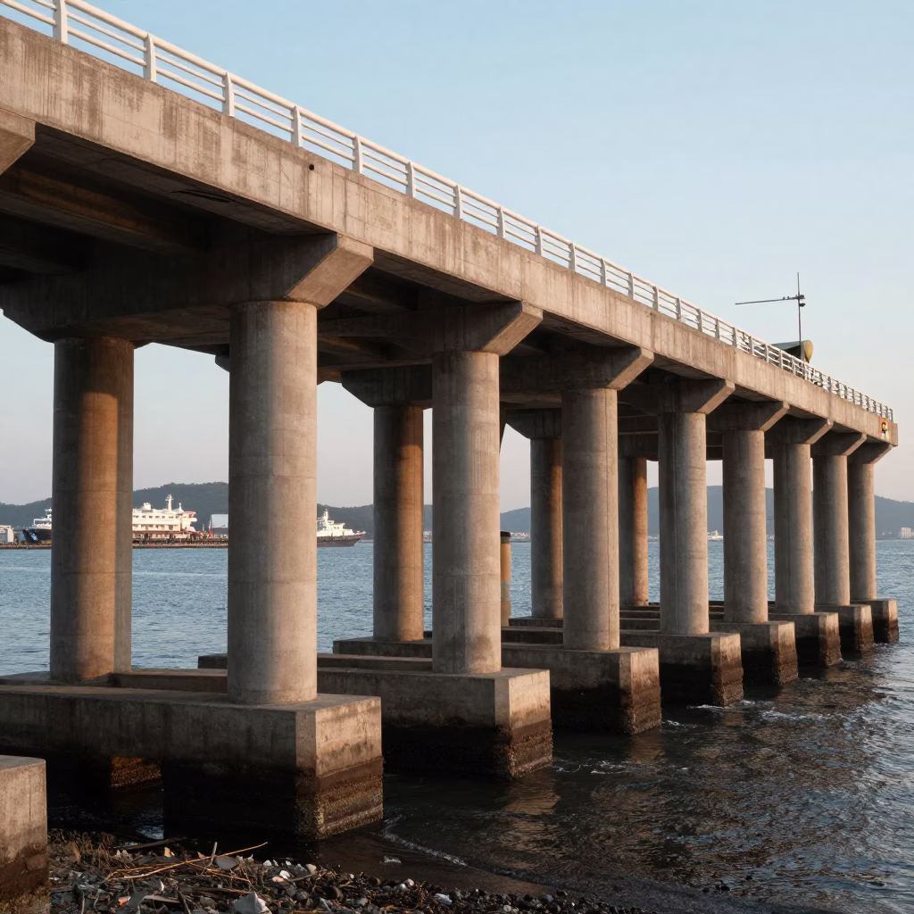Piling System in Busan at The Late Afternoon Light in in Busan, South Korea
