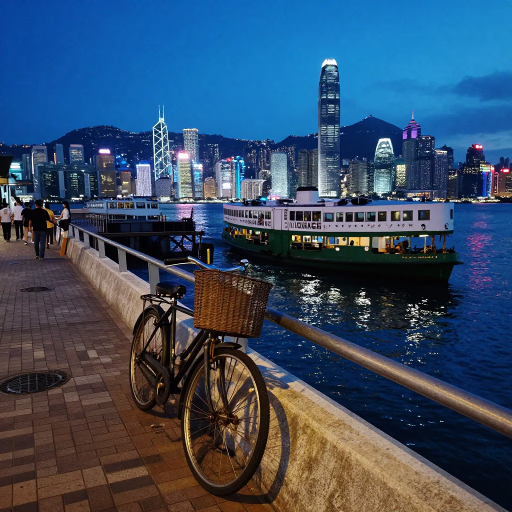 Piling System in Hong Kong at The Last Blue Light Of Evening in in Hong Kong, Hong Kong