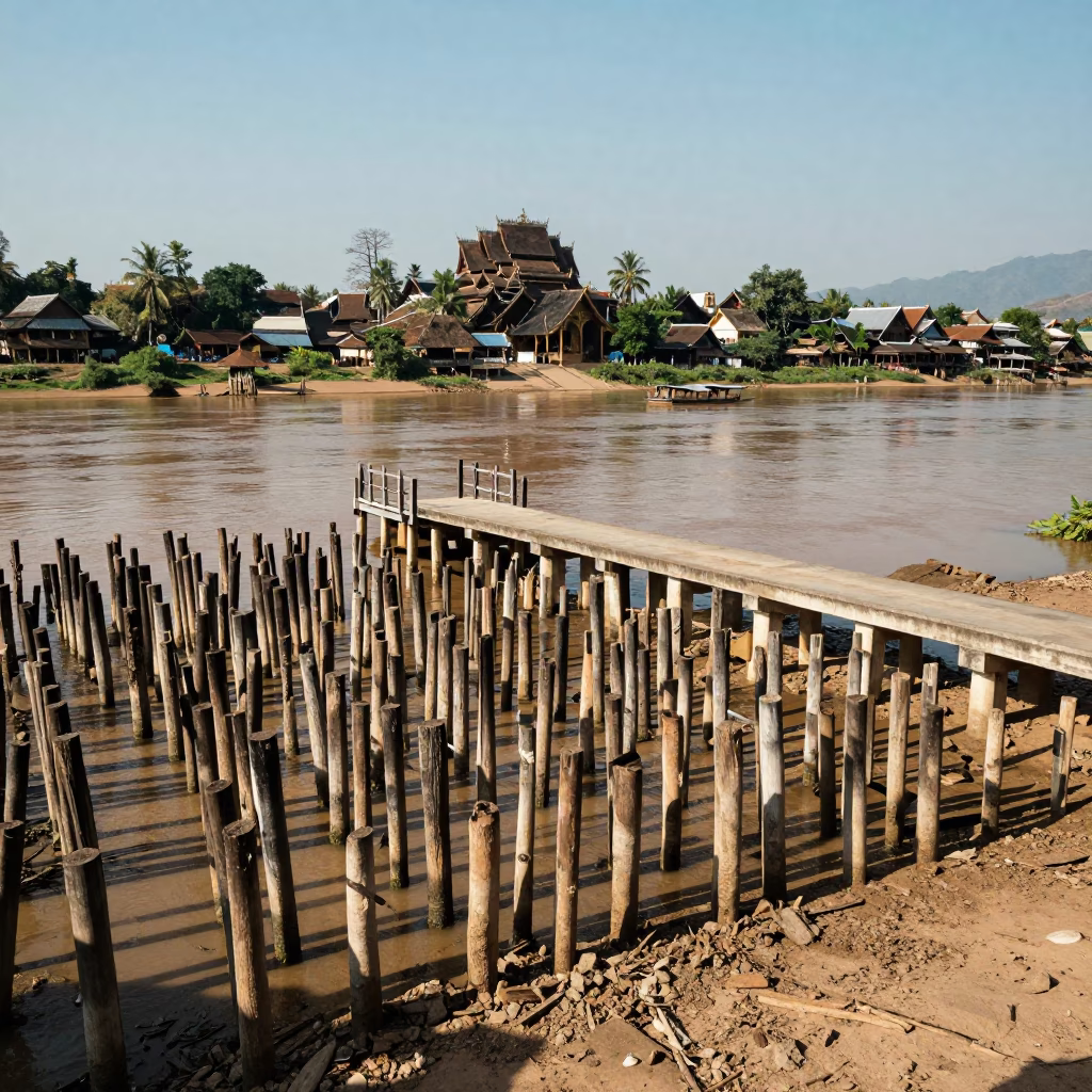 Piling System in Luang Prabang at Midday Light in in Luang Prabang, Laos