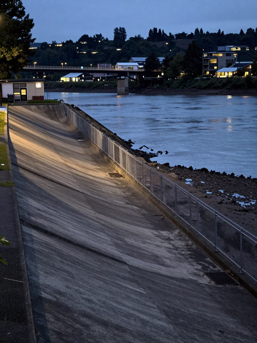 Piling System in Portland at The Early Evening Light in in Portland, Oregon, United States