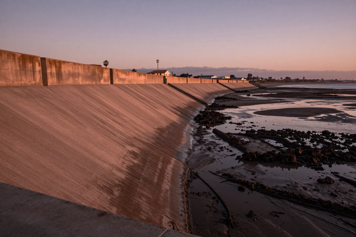 Piling System in San Diego at Copper-toned Light Before Dusk in in San Diego, California, United States