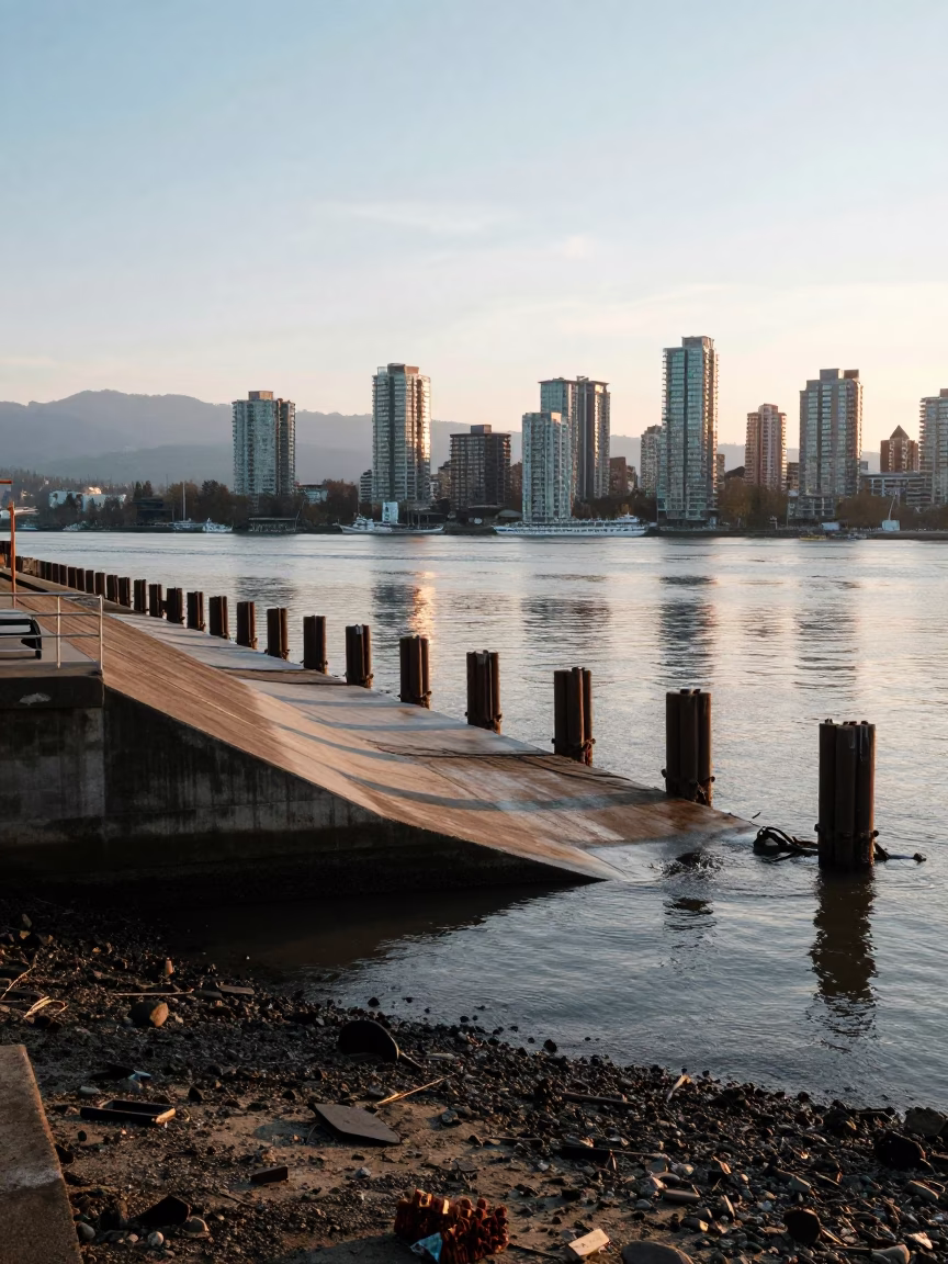 Piling System in Vancouver at The Late Morning Light in in Vancouver, British Columbia, Canada