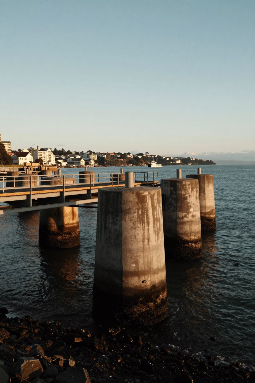 Piling System in Wellington at Golden Hour in in Wellington, New Zealand