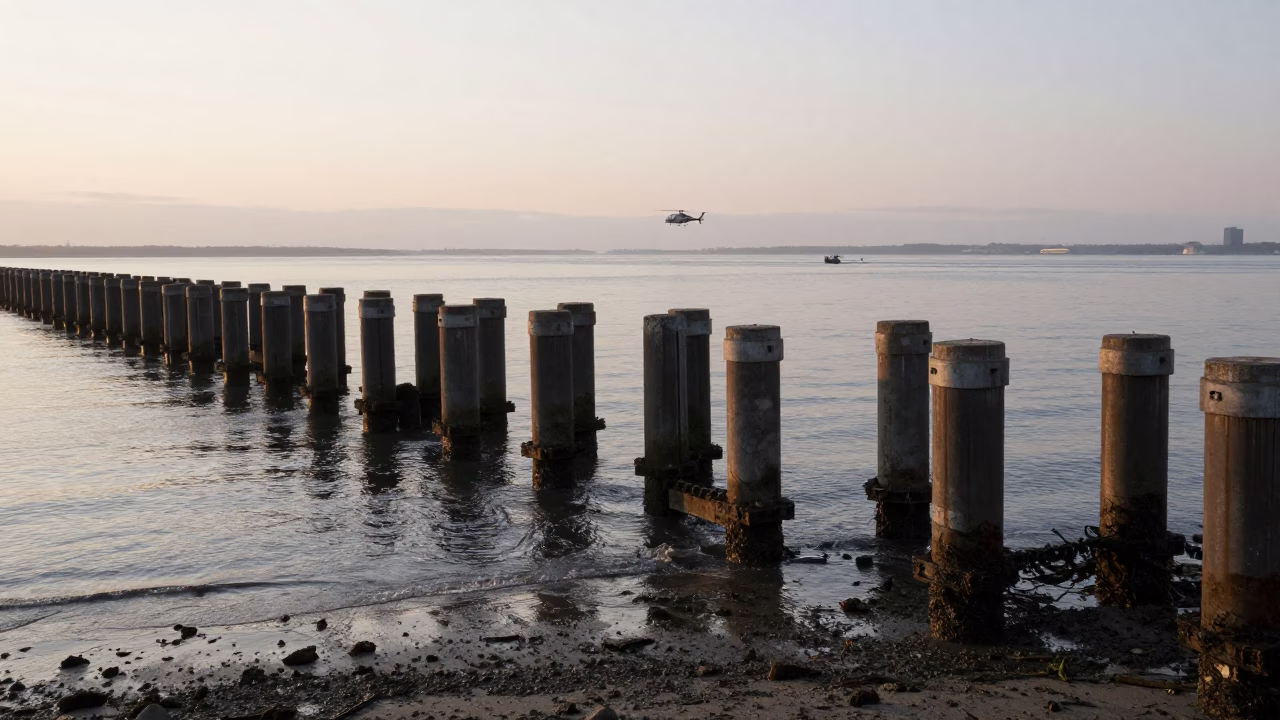 Piling System just after sunrise in Boston in in Boston, Massachusetts, United States