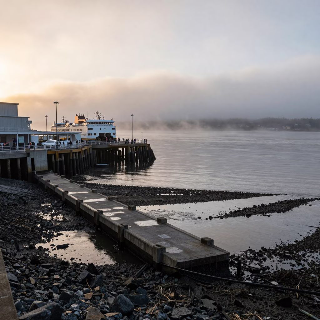 Piling System just after sunrise in Seattle in in Seattle, Washington, United States