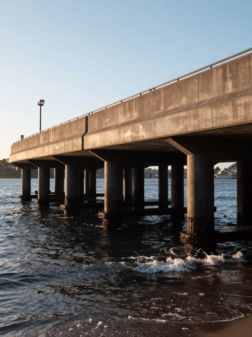Piling System just after sunrise in Sydney in in Sydney, New South Wales, Australia