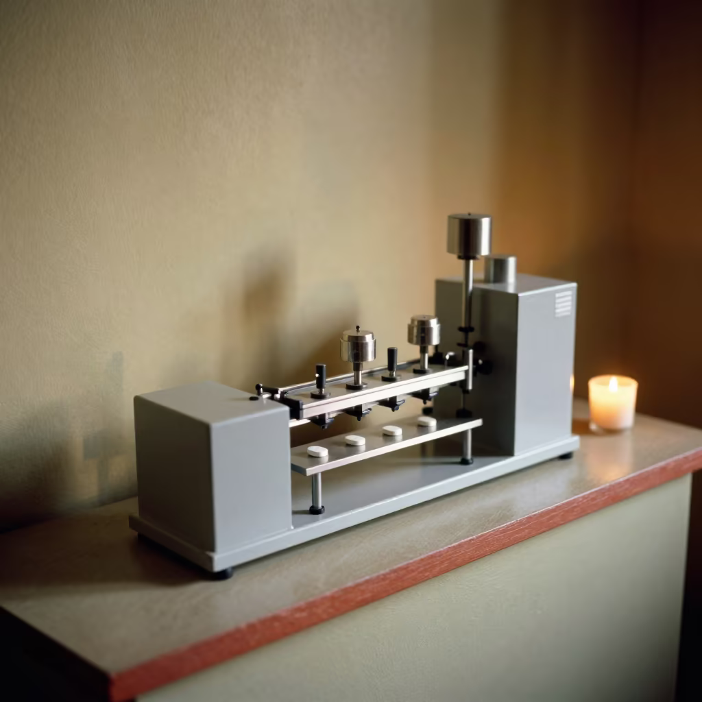 Pill Press Stamping Tablets on Zanzibar Display in on a painted display ledge in Zanzibar