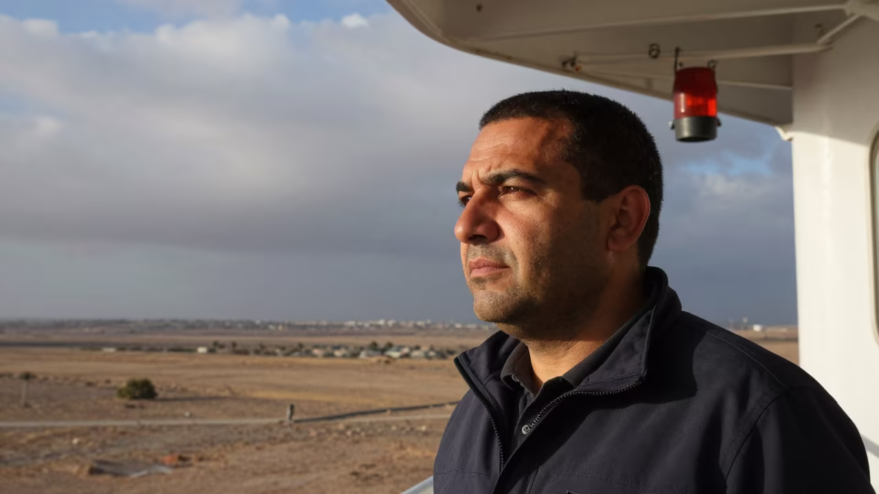 Pilot Face Lit by Navigation Light in Shade in near Djelfa