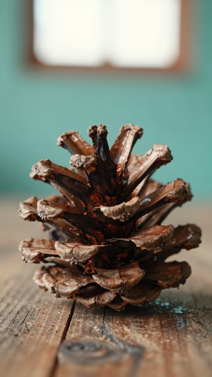 Pinecone Cross Section Turquoise Wall in against weathered turquoise paint in Thiruvananthapuram