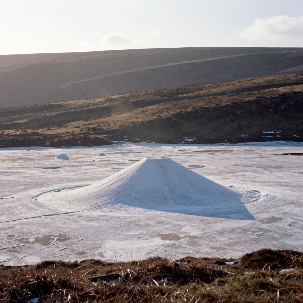 Pingos on Permafrost Foothills UK in from a ridge above layered foothills in United Kingdom