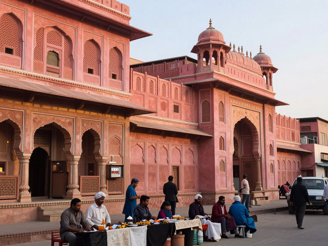 Pink Architecture Street Life And Local Vendors in Jaipur in in Jaipur, India