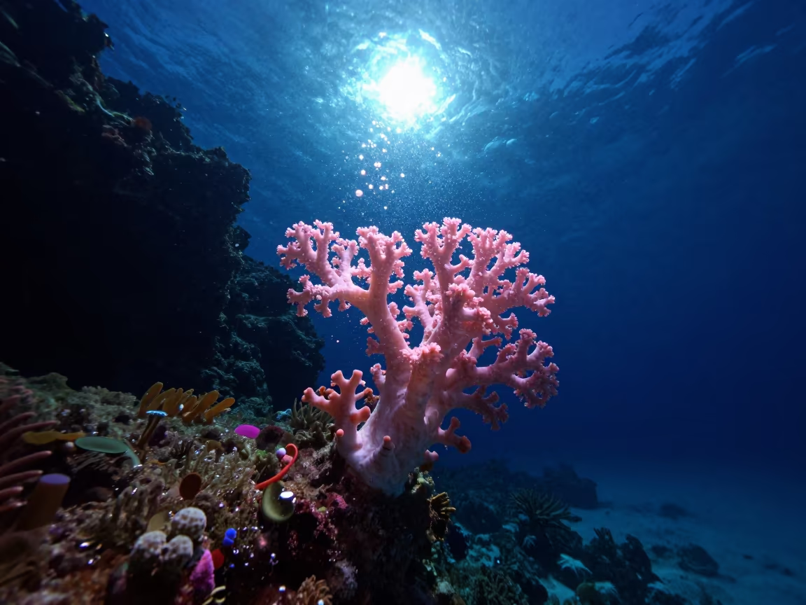Pink Coral Spawn Cloud Night Reef Zanzibar in beside a reef crevice under clear water near Zanzibar