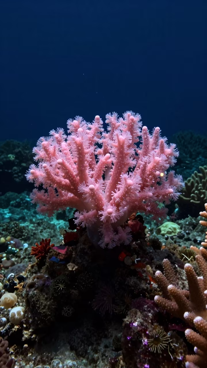 Pink Coral Spawning Cloud in Bali Night in beneath a reef ledge in tropical shallows near Denpasar