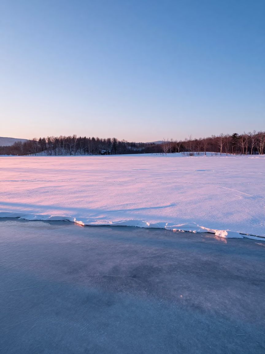 Pink Dawn Light Over Sapporo Snow Fields in near Sapporo