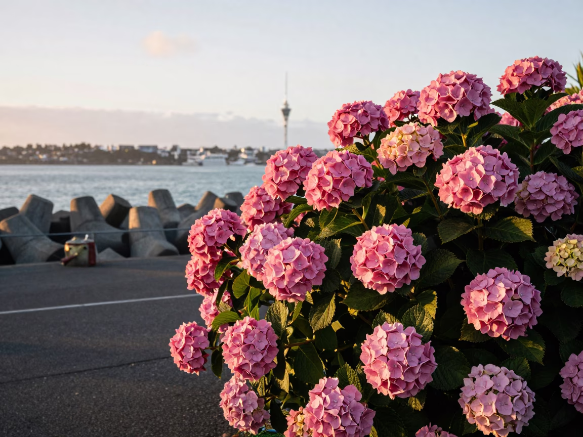 Pink Harbor in Auckland at The Early Afternoon Light in in Auckland, New Zealand