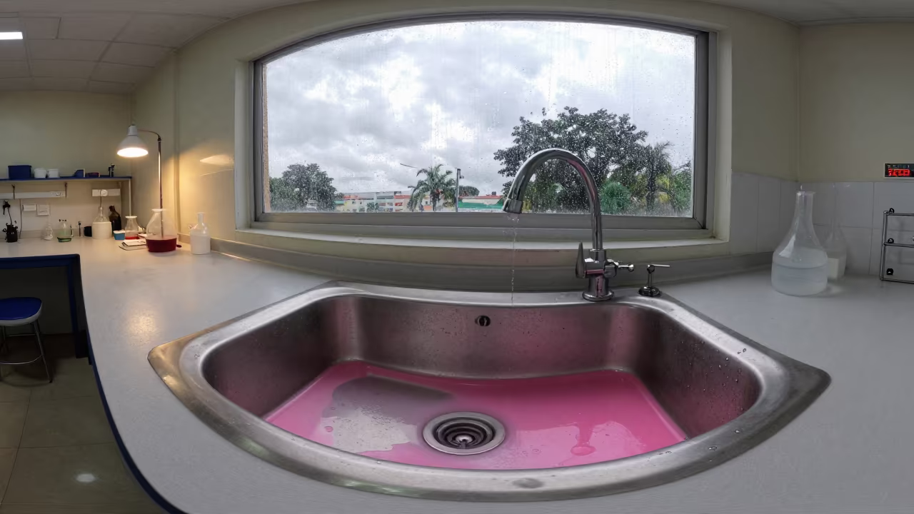 Pink Stained Lab Sink in Barranquilla Science Room in in a bright laboratory near Barranquilla