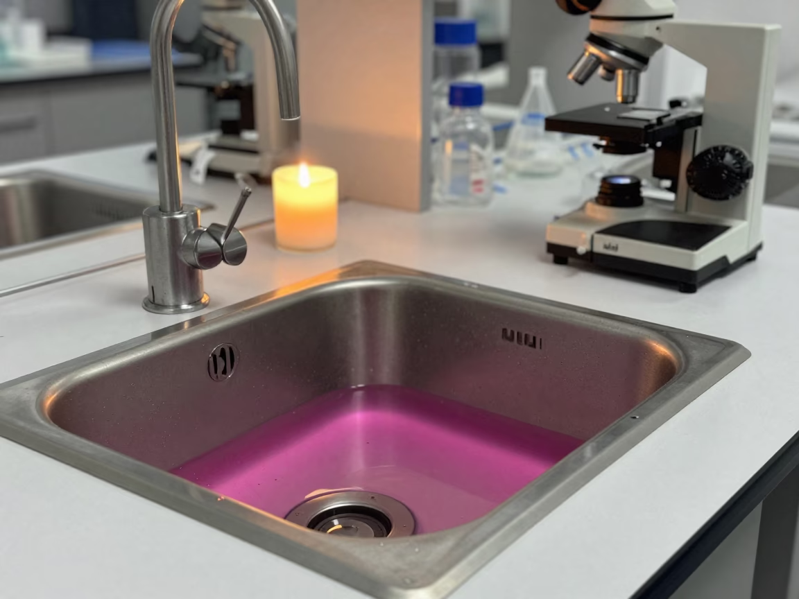 Pink Stained Lab Sink Under Candlelight in at a microscopy bench near Araure