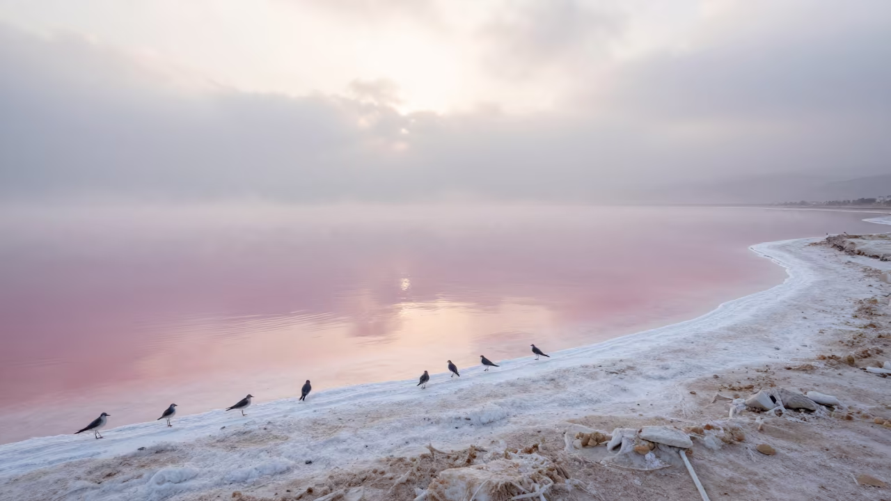 Pink Waters and White Crystals Dead Sea Dawn in in the Dead Sea