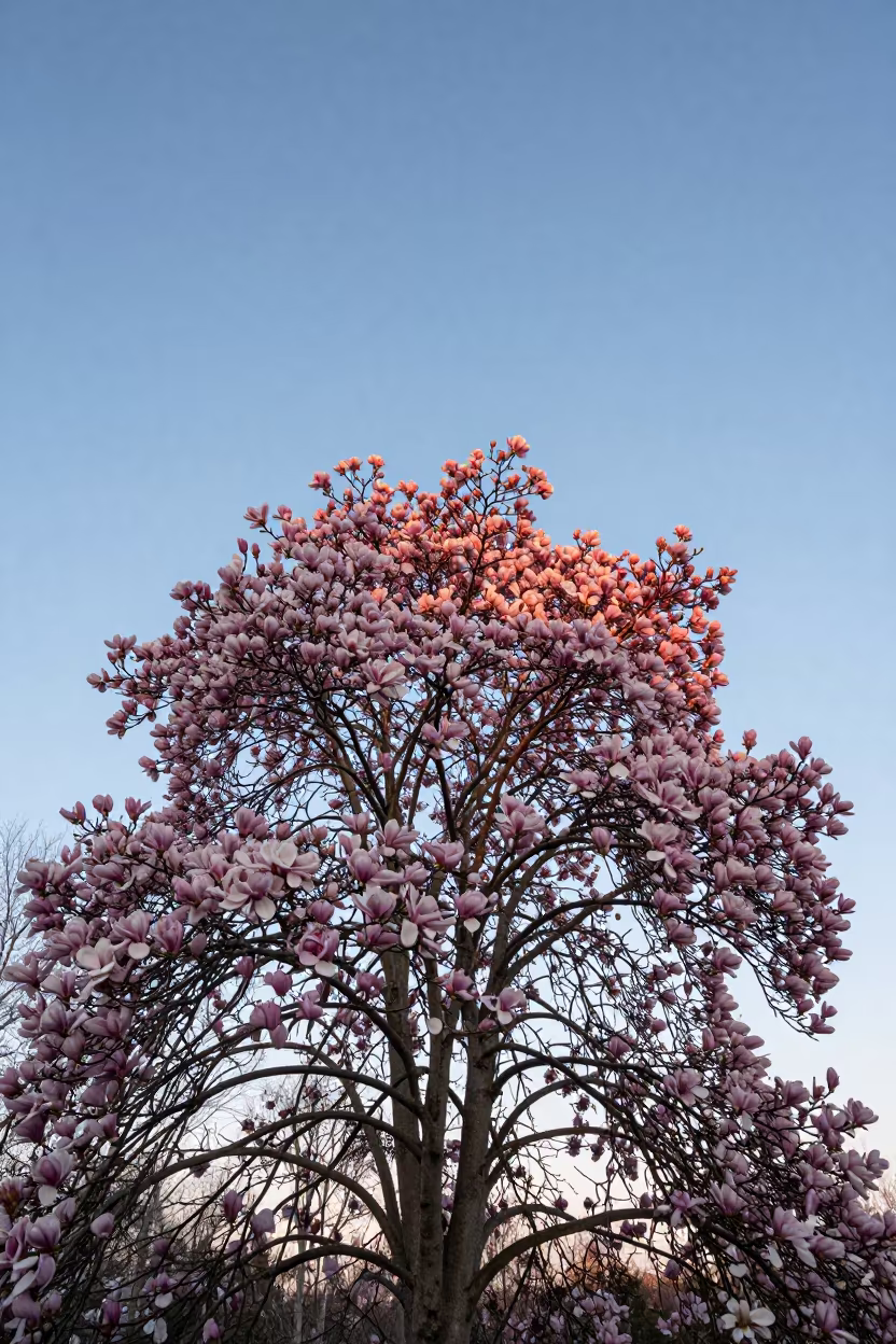 Pink White Magnolia Blooms Vermont Sunset in in Vermont
