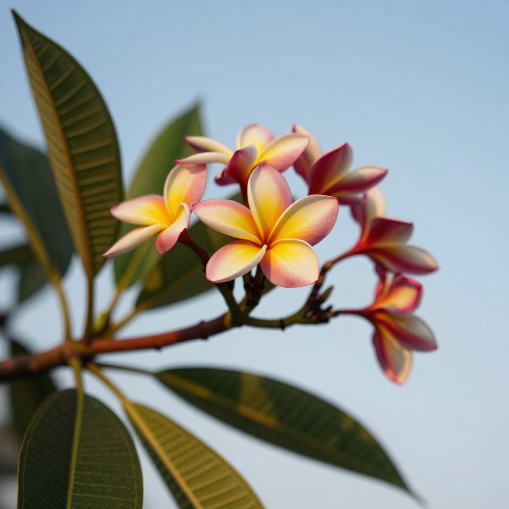 Pink and Yellow Frangipani in Changsha Sunset Light in near Changsha