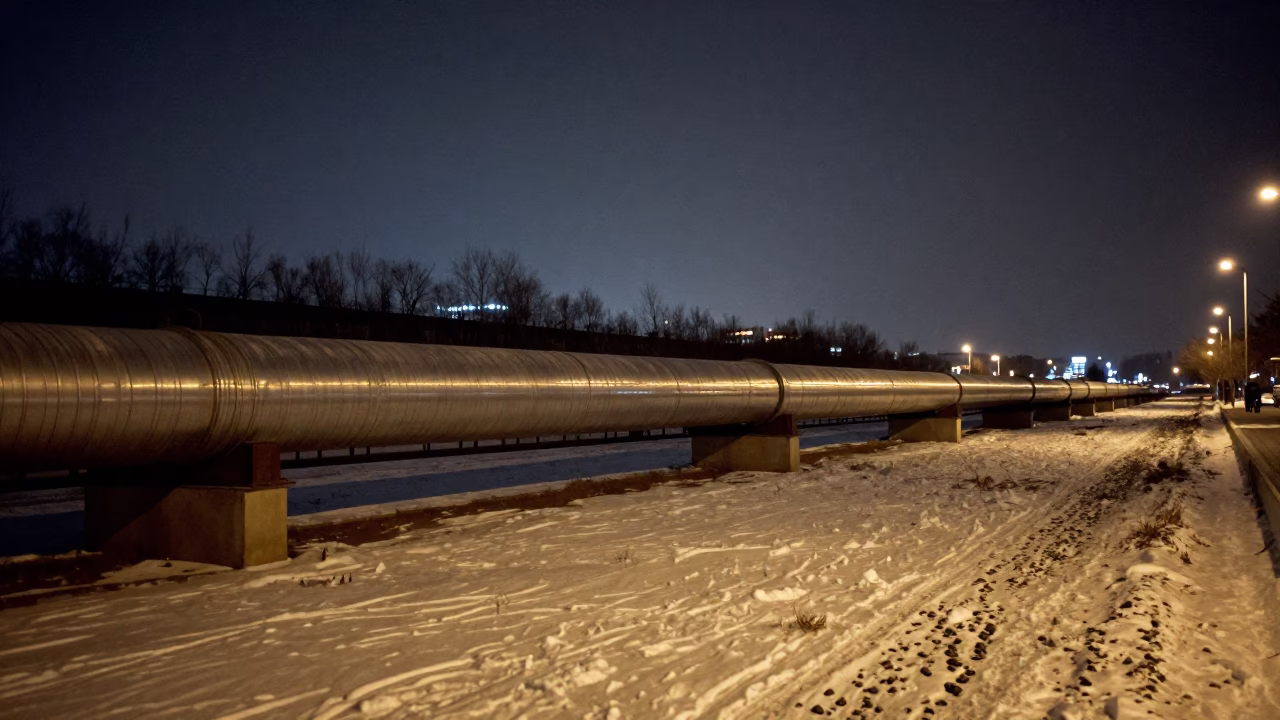 Pipe Corridor in Beijing at The Deepest Night Sky Light in in Beijing, China