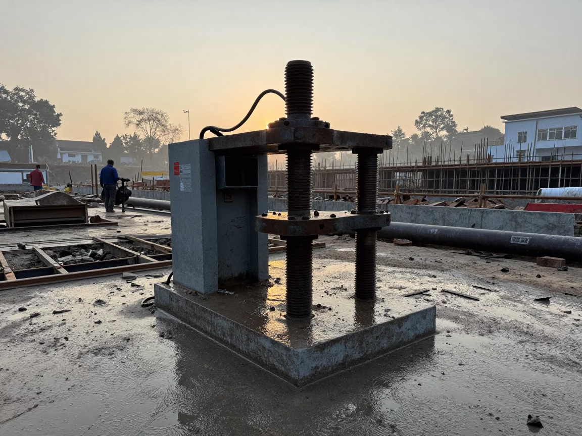 Pipe Threader Station Dawn Gokarneshwor in at a muddy site access road near Gokarneshwor