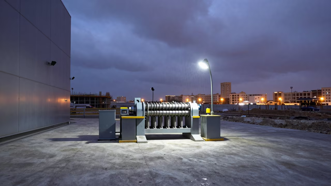 Pipe Threader Station Jordan Monsoon Evening in beside a framed building shell in Jordan