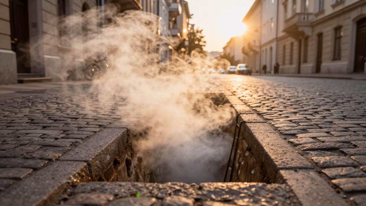 Pipe Trench in Budapest at Sunset Light in in Budapest, Hungary