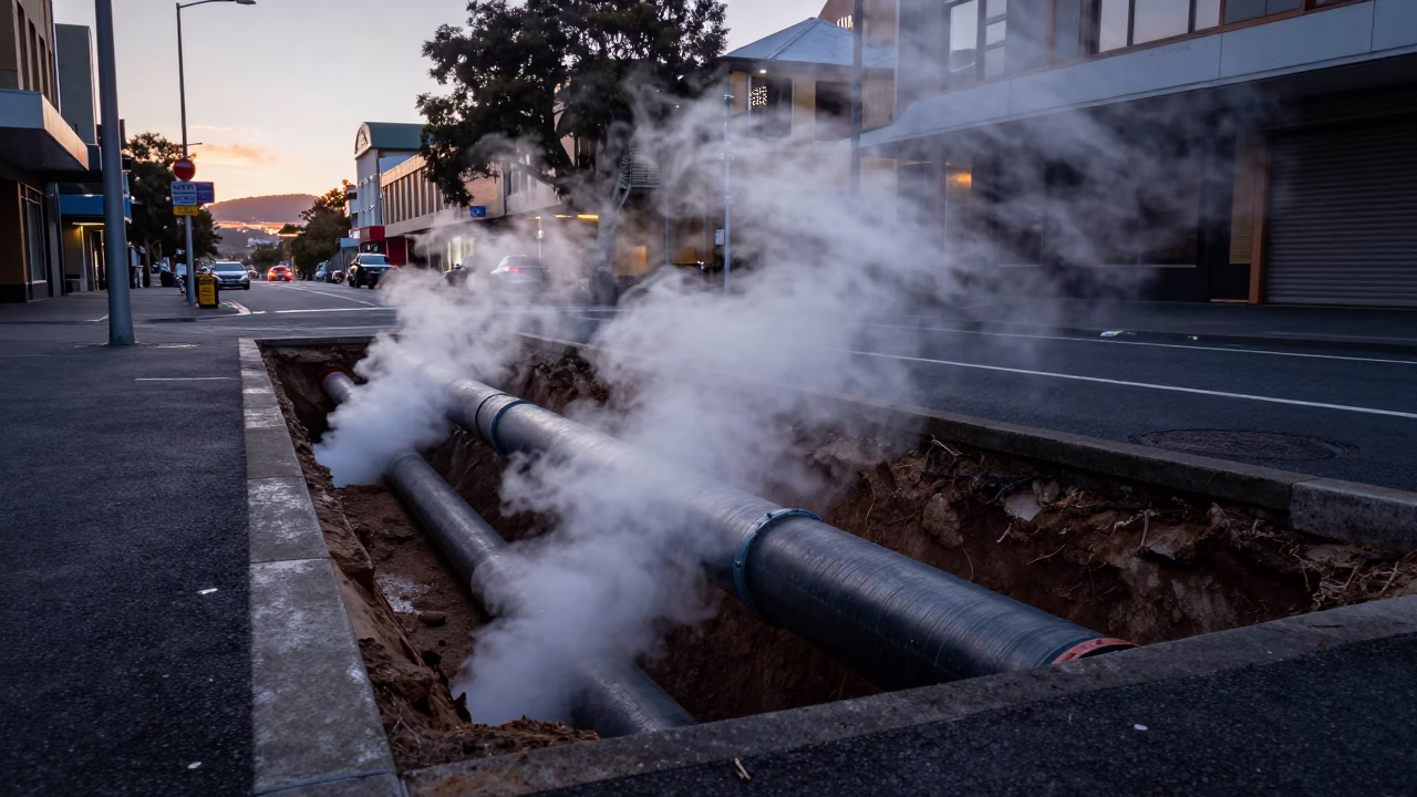 Pipe Trench in Hobart at The Still Hours Before Dawn Light in in Hobart, Tasmania, Australia