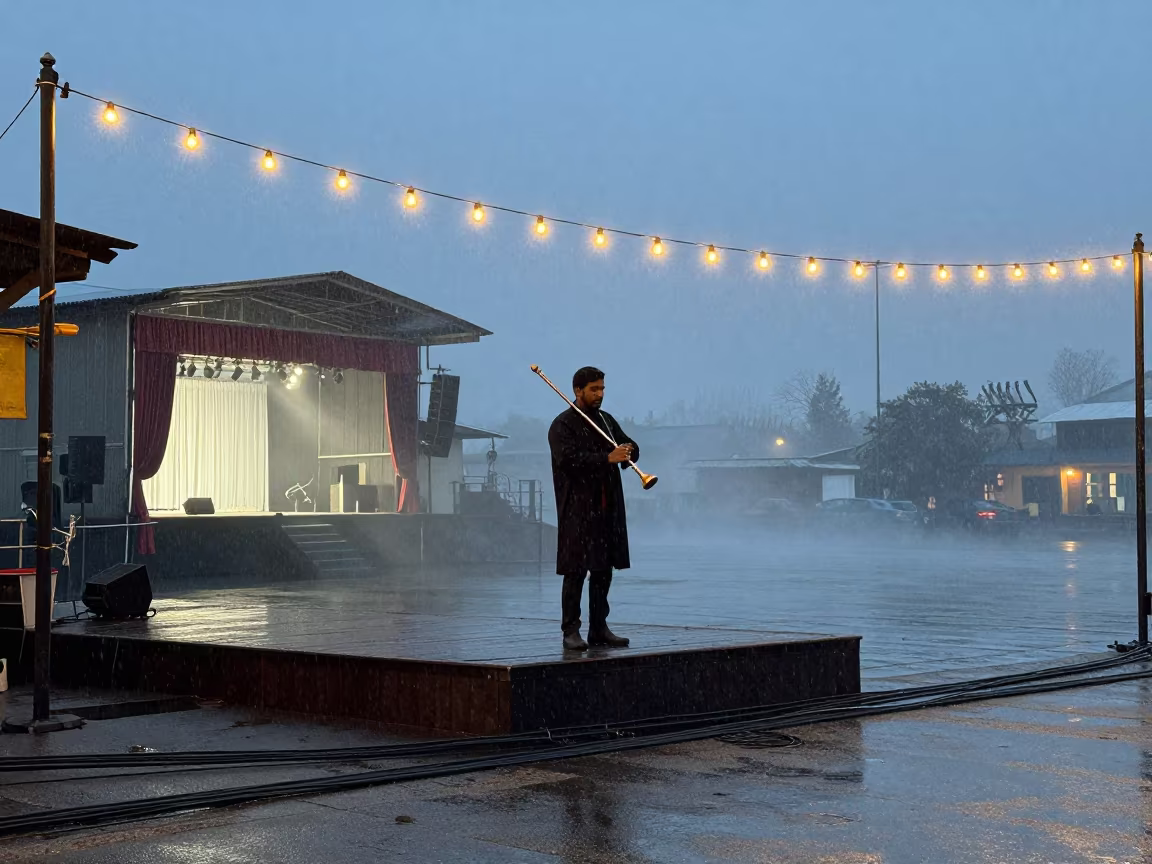 Piper Performing Alone on Pier in Sleet in at a street corner busking spot in Hawaasa