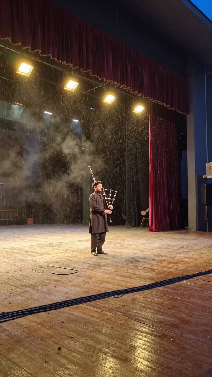 Piper on Theater Stage in Faisalabad Sleet in on a theater stage in Faisalabad