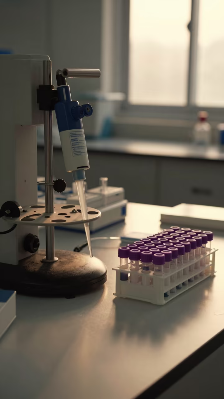 Pipette Carousel and Violet Caps in Sunset Lab in at an engineering workbench in Lalitpur