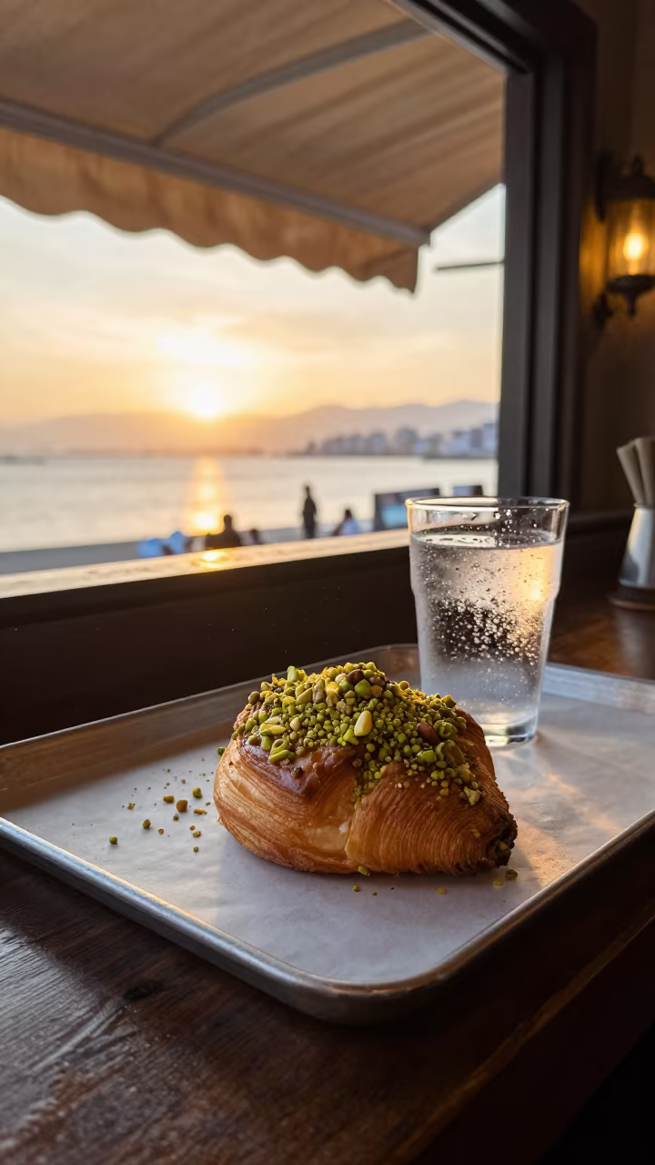 Pistachio Pastry Sparkling Water Kaohsiung in on a parchment-lined pastry tray in Kaohsiung
