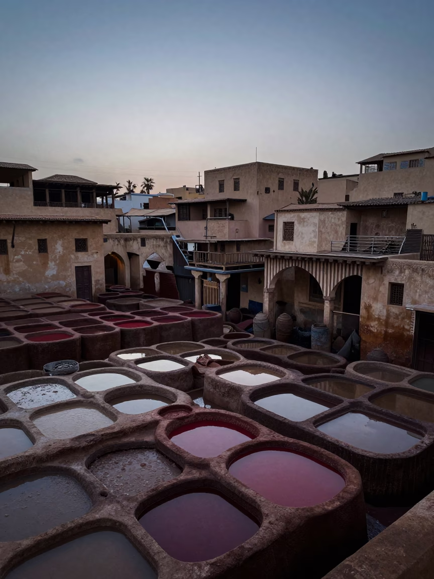 Pits Medina at Sunrise Light in Fez in in Fez, Morocco