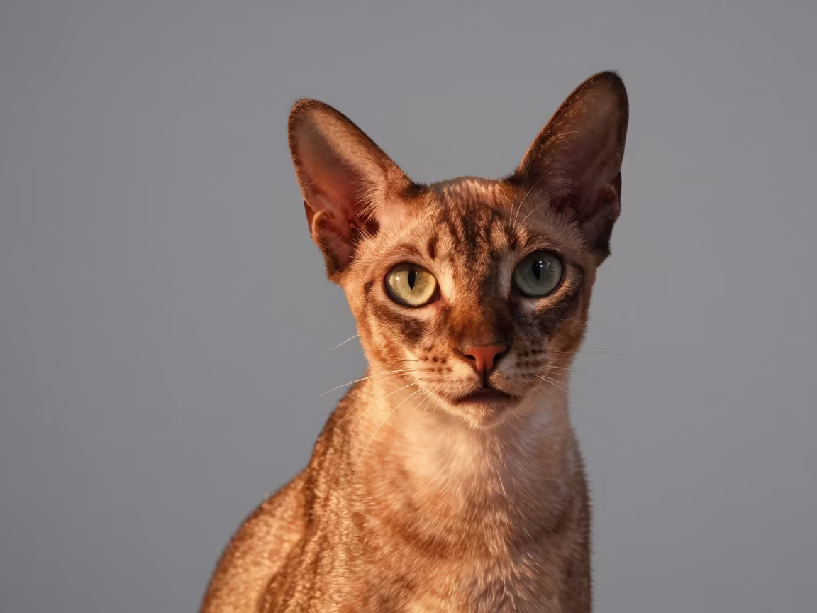 Pixiebob Cat Portrait in Warm Studio Light in in a quiet portrait studio with a plain backdrop and eye-level framing near Hong Kong