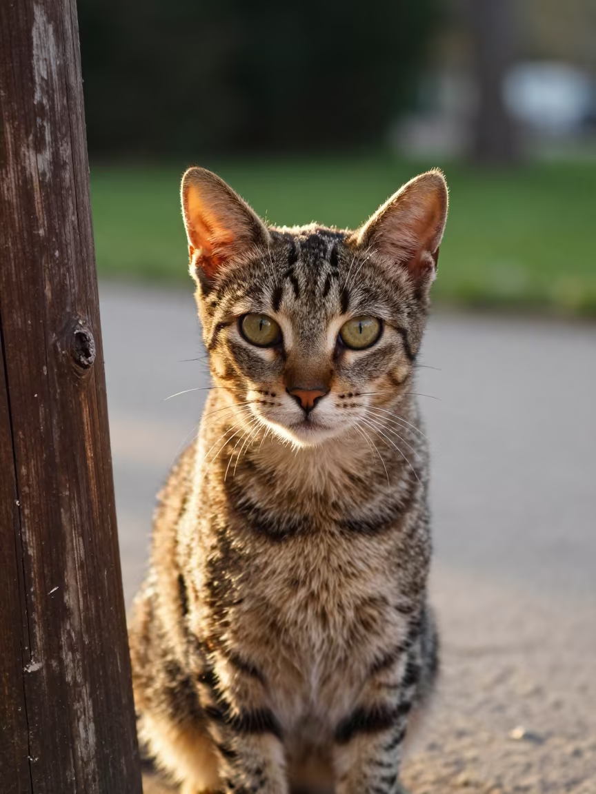 Pixiebob Portrait in Late Afternoon Park Light in along a quiet park path with soft open shade and a clean background in Cuauhtémoc