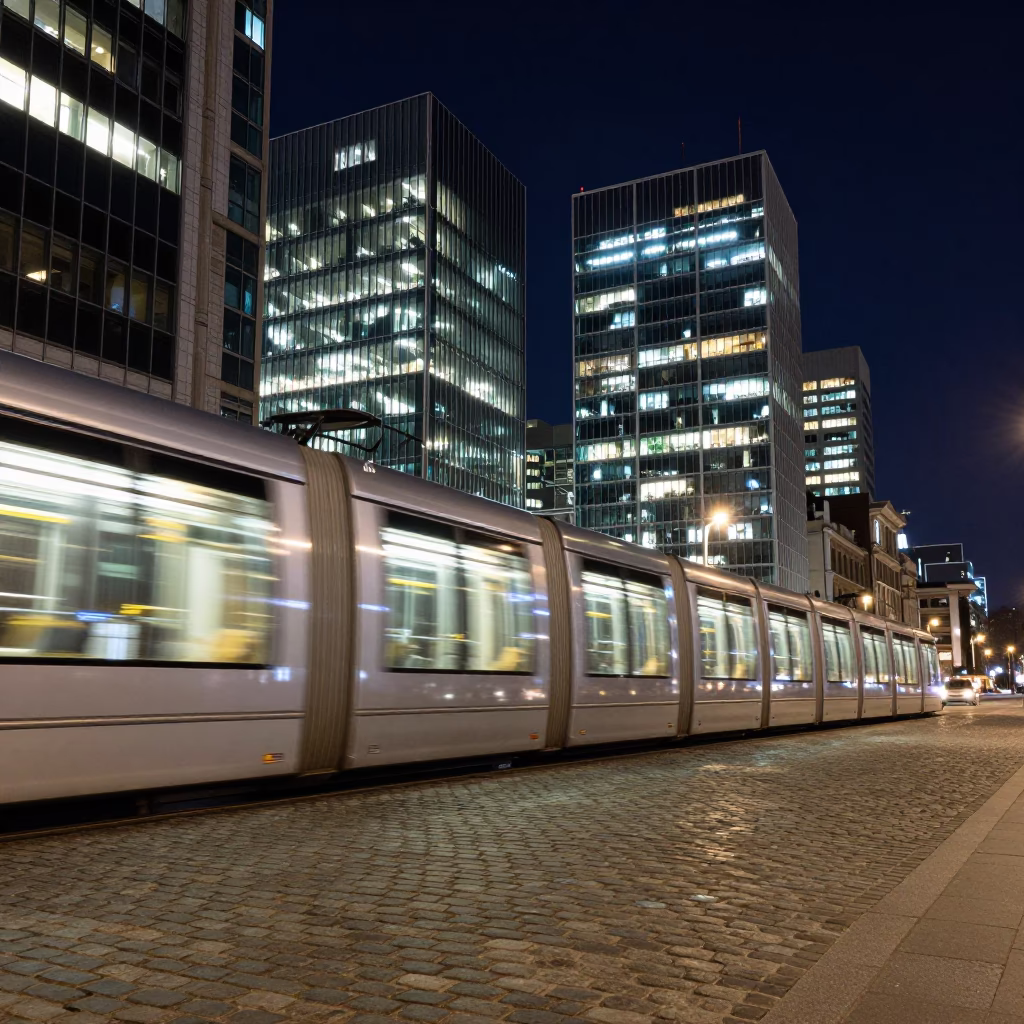 Place Cobblestones in Brussels at The Deepest Night Sky Light in in Brussels, Belgium