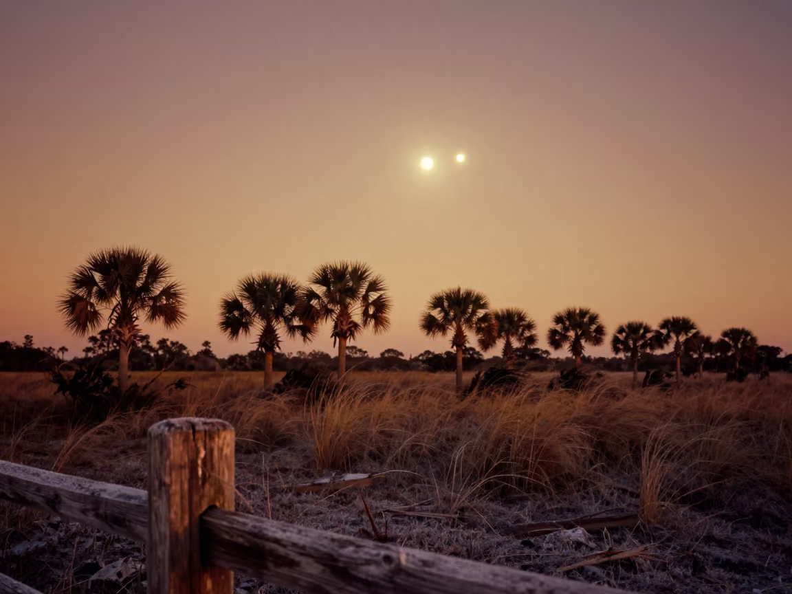 Planetary Conjunction Over Florida Ridgeline at Dusk in from a frost-hushed ridgeline in Florida