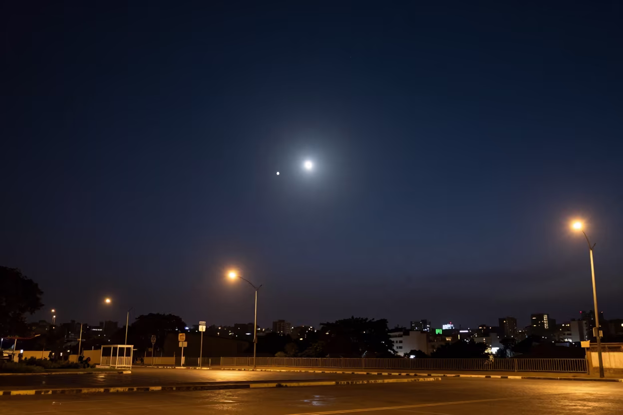 Planetary Conjunction Near Moon Over Luanda Horizon in beneath a moon-washed horizon near Luanda