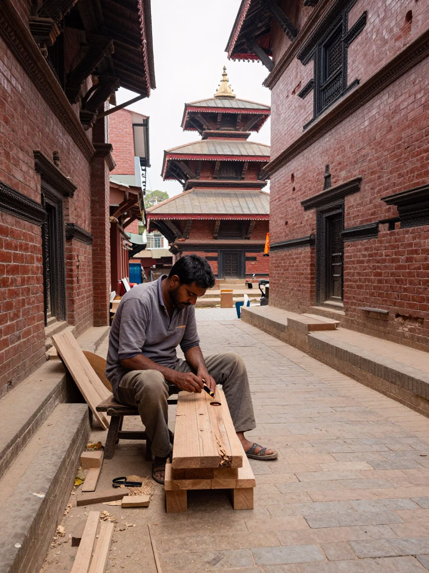 Planing Wood in Kathmandu in in Kathmandu, Nepal