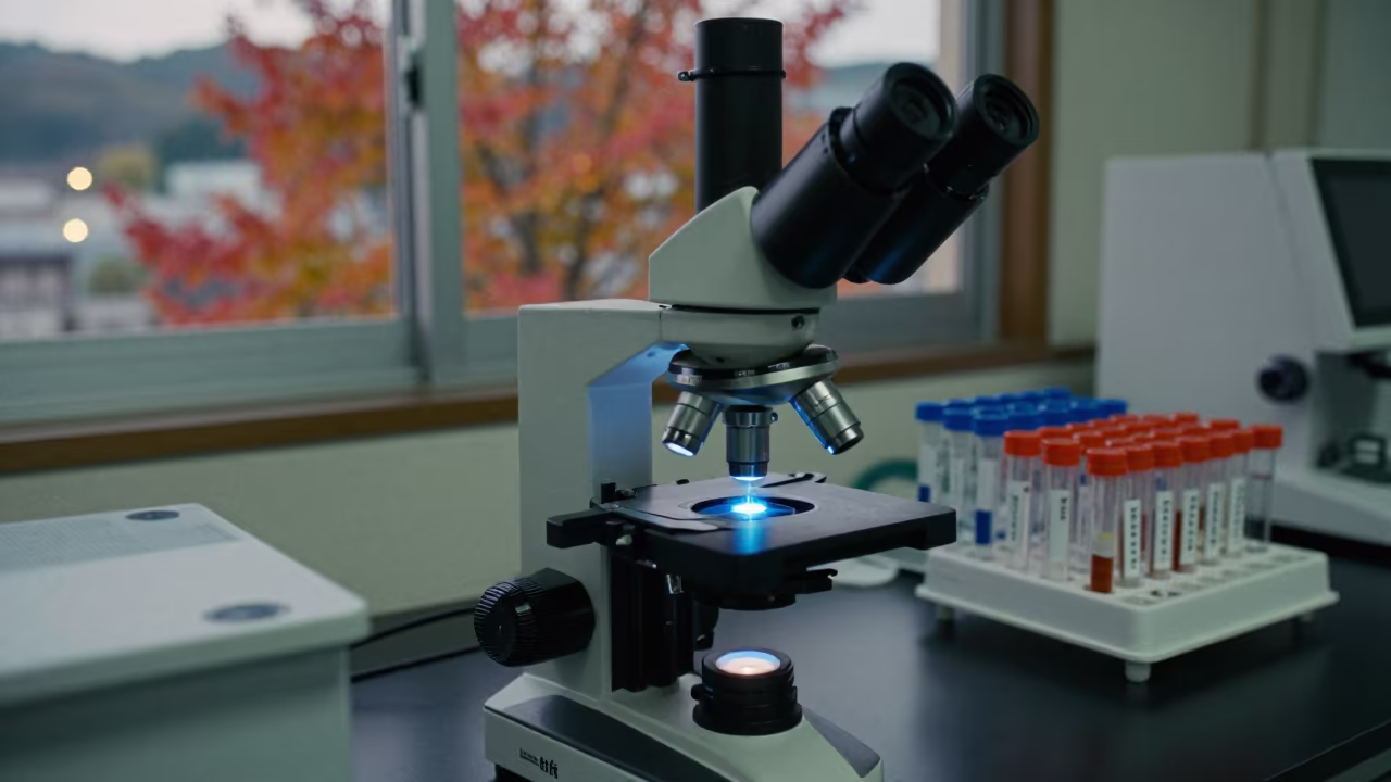 Plankton Slide and City Lights in Autumn Lab in inside a university research lab in Takayama