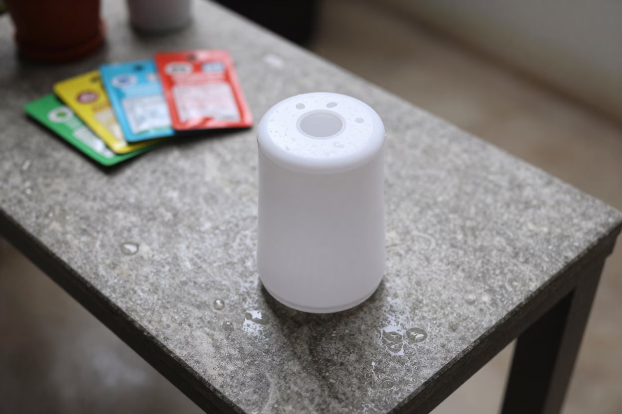 Plant Mister on Potting Table Morning Light in on a painted display ledge near Kadoma