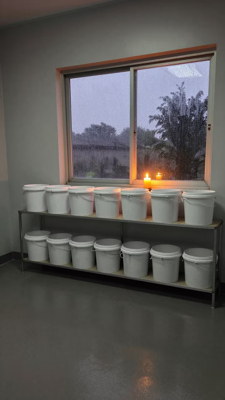 Plaster Bucket Shelf in Siguiri Surgical Prep in in a surgical prep area in Siguiri