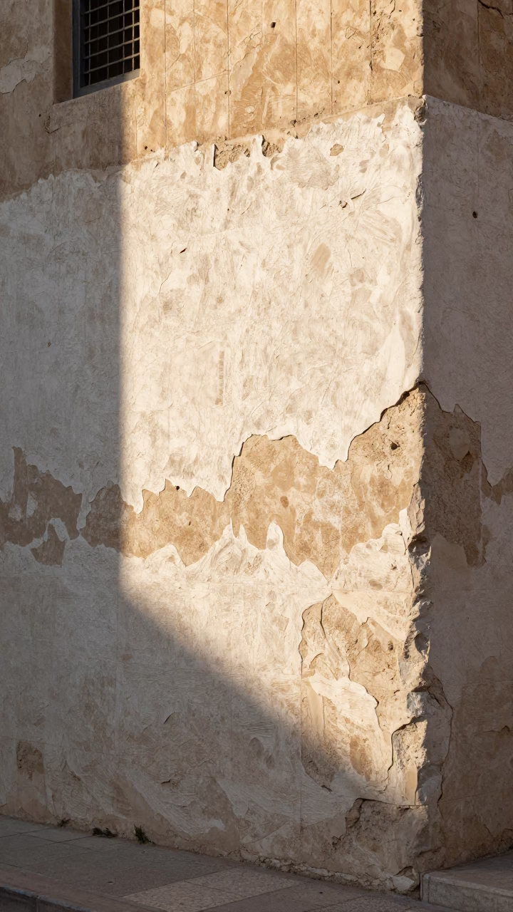 Plaster Wall in Amman at The Late Afternoon Light in in Amman, Jordan