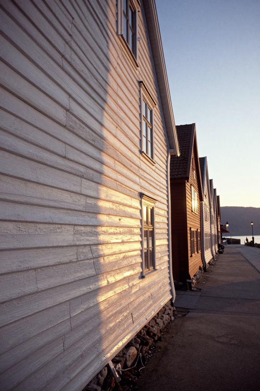 Plaster Wall just after sunrise in Bergen in in Bergen, Norway