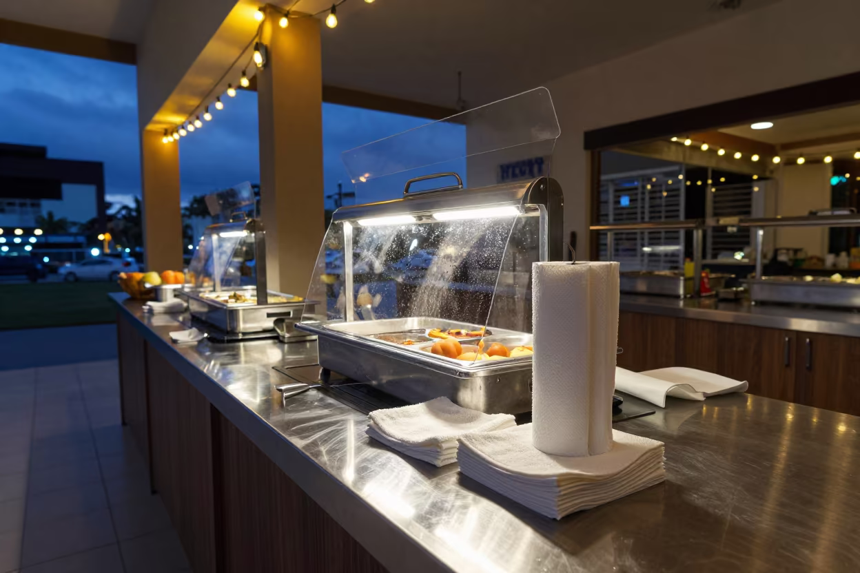Plastic Clip Box on Buffet Station in Acarigua in in a quiet guest corridor in Acarigua
