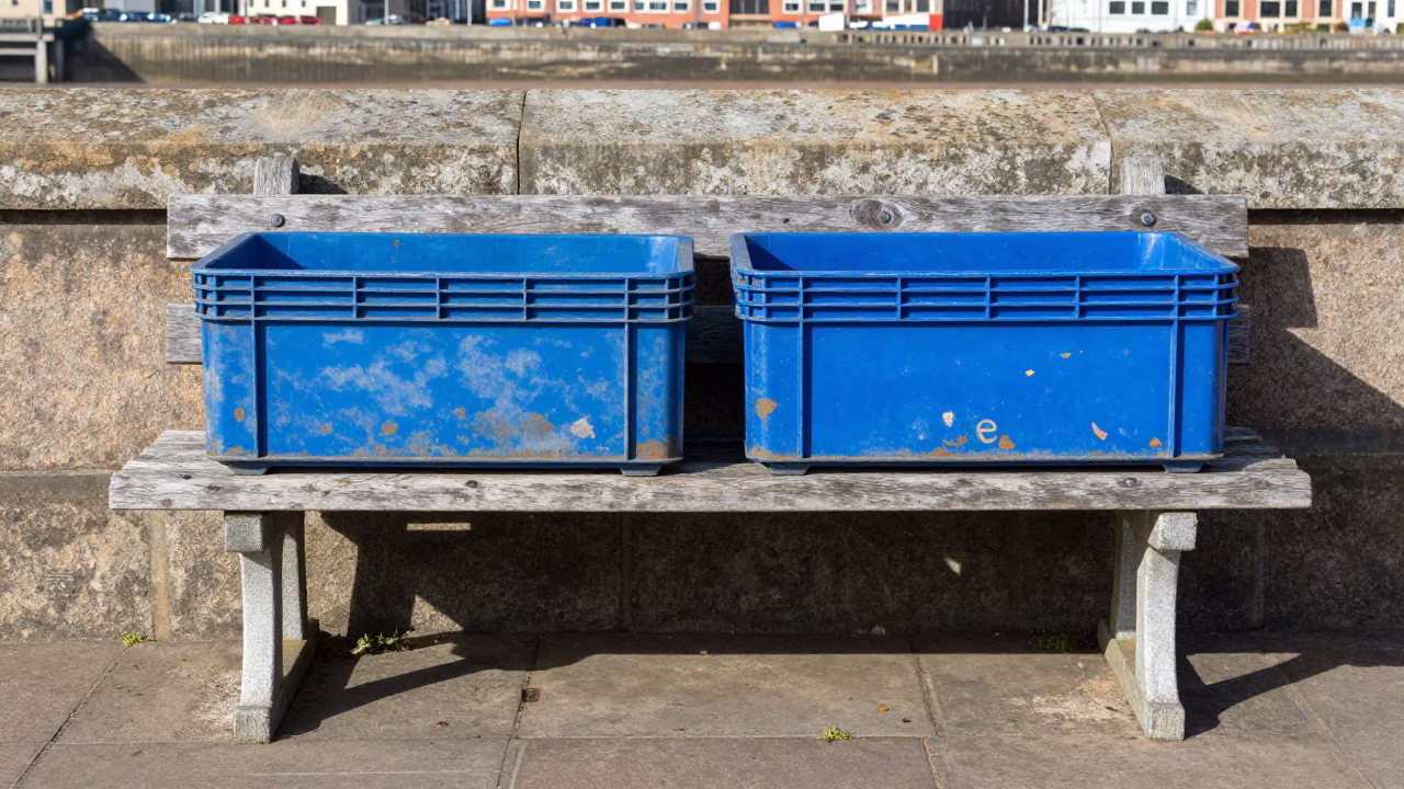 Plastic Crates in Liverpool in in Liverpool, United Kingdom